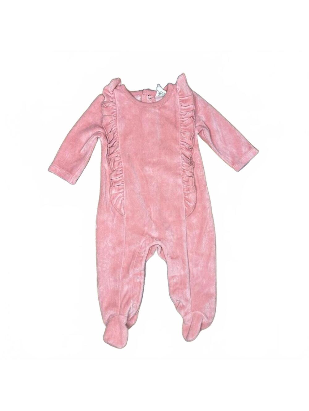 Baby Pink Velour Footed Sleeper 3M